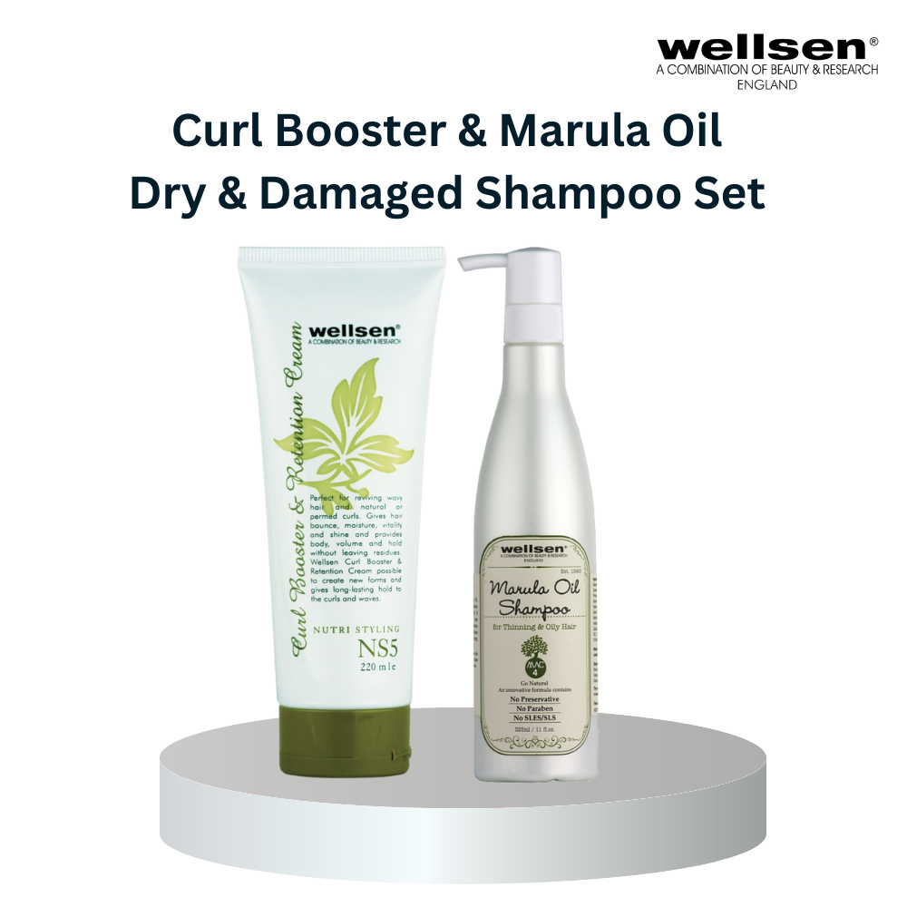 Bundle Nutri Styling Curl Booster 220ml and Dry & Damaged Hair Shampoo - Wellsen Marula Oil 325ml