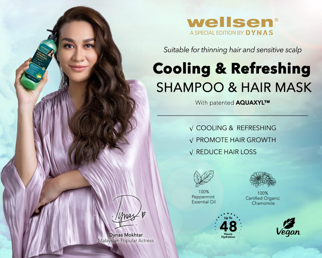 Wellsen Dynas Cooling and Refreshing Shampoo 400ml + FREE Hair Mask 100ml +FREE Hair Serum 10ml